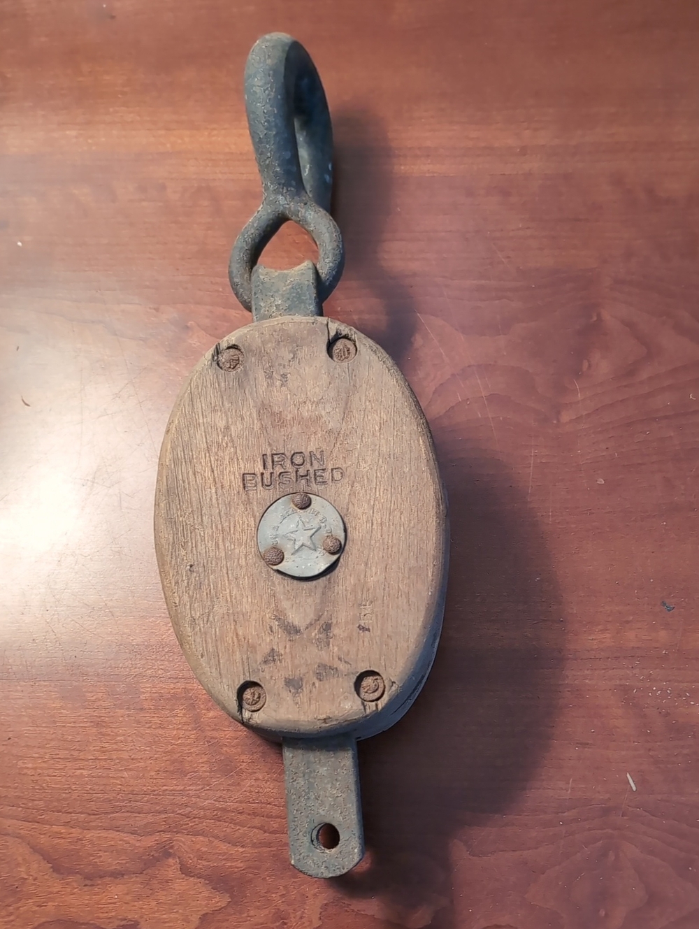 Vintage Wooden Pulley with Iron Hardware - Brown